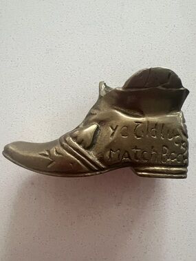 Vintage Brass Shoe Matchbox Holder Decorative Figurine - Gold 3 inches long